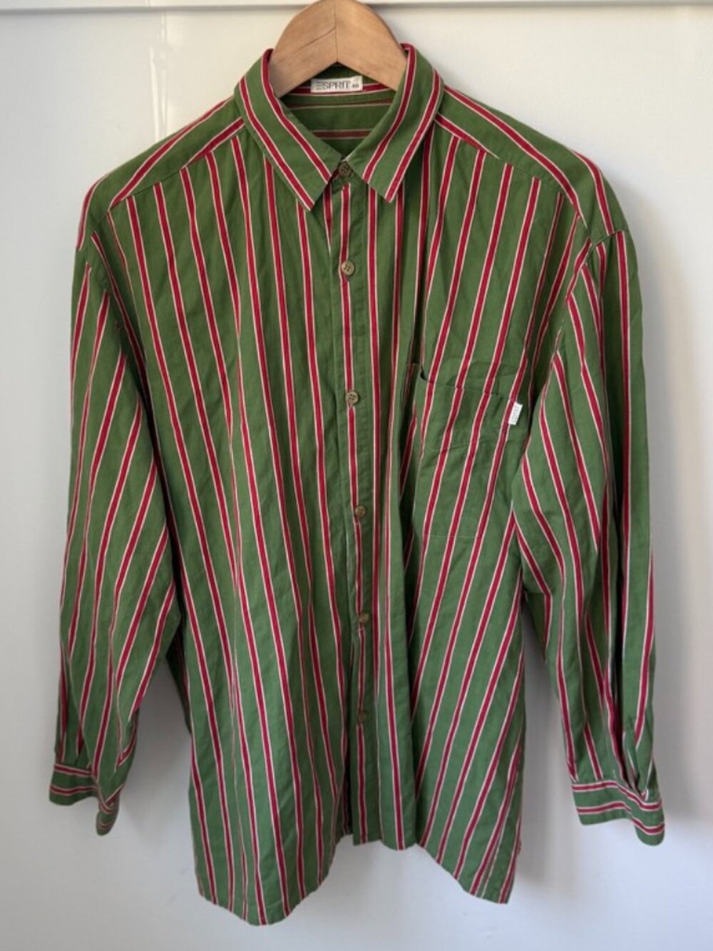 Vintage ESPRIT Striped Button Down Shirt Long Sleeve Green Red White L